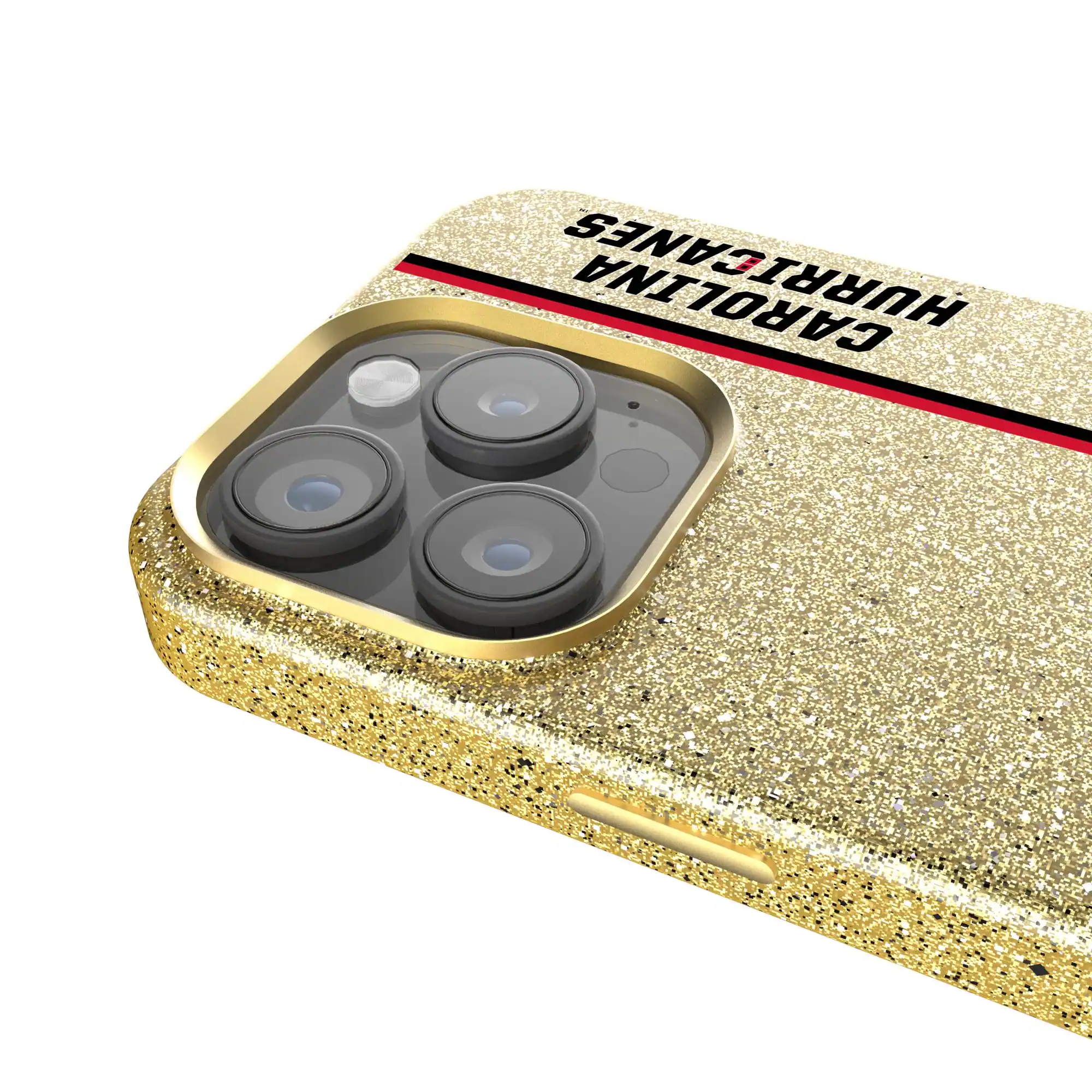 Alt View 2. Keyscaper - Gold Carolina Hurricanes Sidebar Bling iPhone Case - 14 Pro Max - Gold.