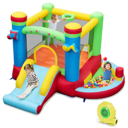 Front. Costway - Costway Inflatable Bounce House, Indoor/Outdoor Jumping Bouncy Castle with 480W Blower - Multicolor.