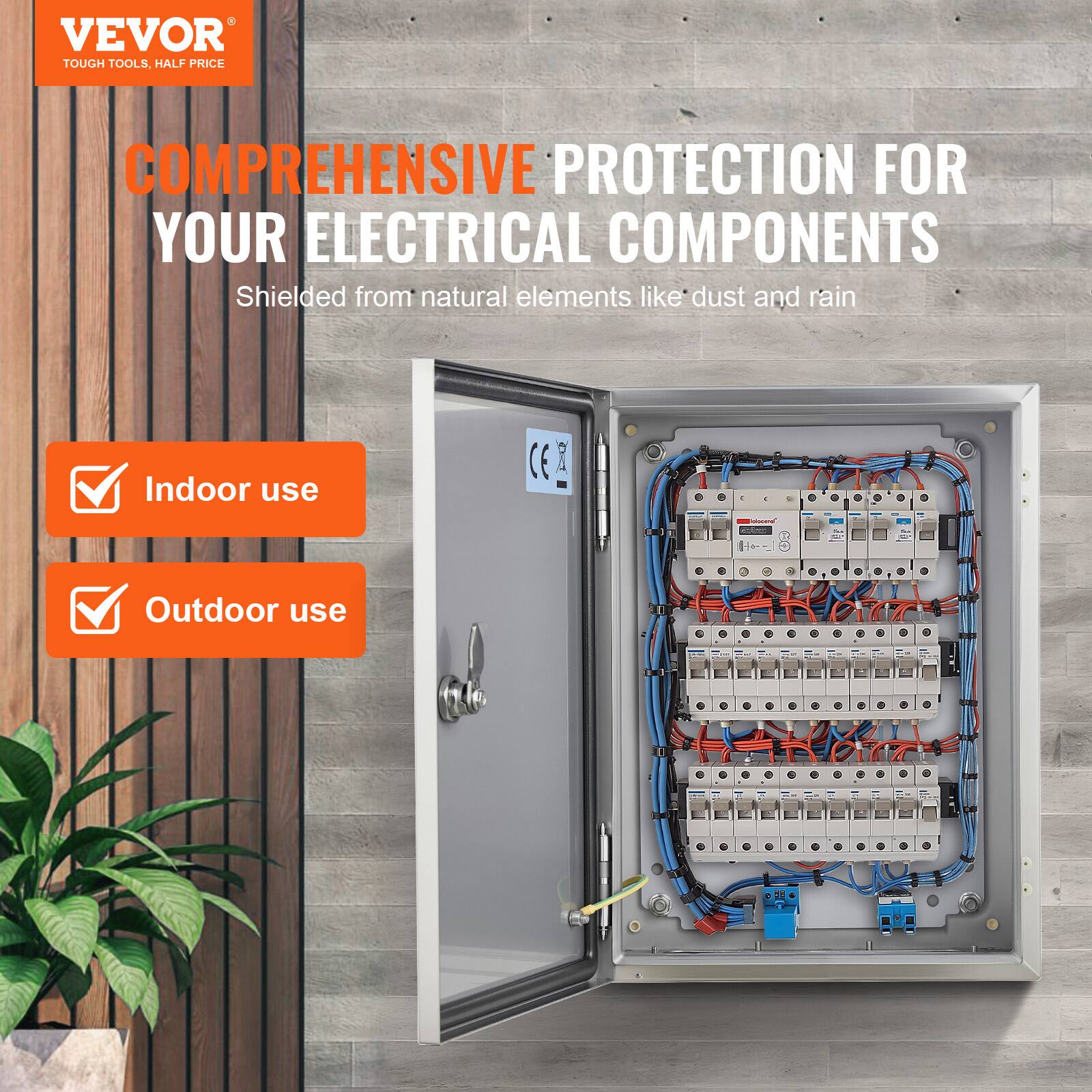 VEVOR TOUGH TOOLS, HALF PRICE

COMPREHENSIVE PROTECTION FOR YOUR ELECTRICAL COMPONENTS

Shielded from natural elements like dust and rain

Indoor use

Outdoor use
