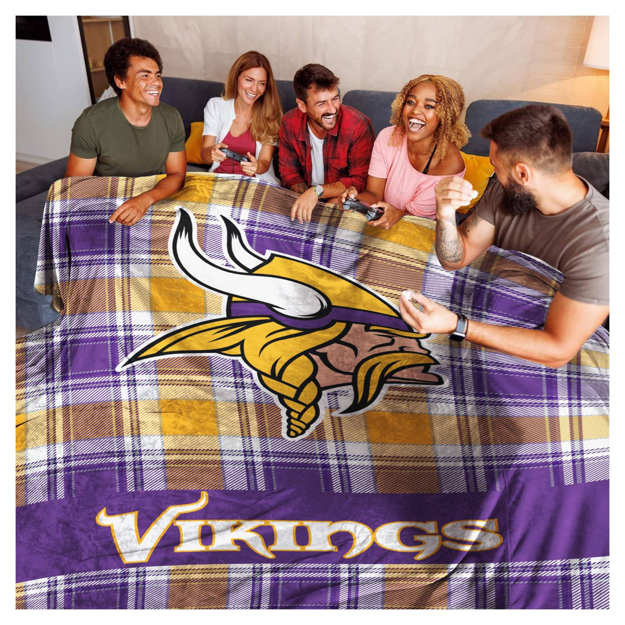 Alt View 1. Pegasus - Minnesota Vikings 66" x 95" Oversized Plaid FAN-mily Ultra Cozy Blanket - Multicolor.