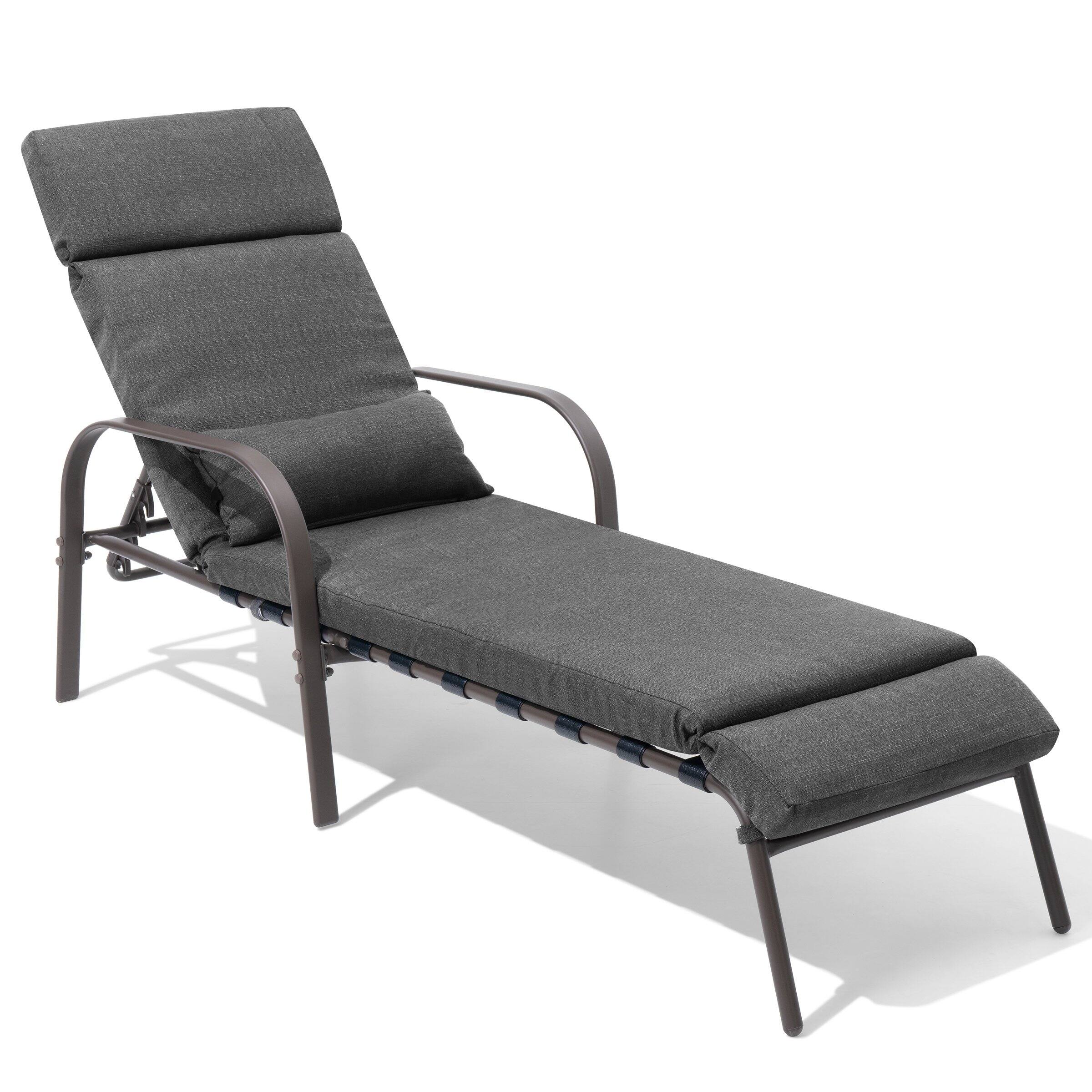 Angle. Crestlive Products - Crestlive Products 1 pc Outdoor Recliner Adjustable Chaise Lounge Chair with Cushion & Pillow Dark Gray - Dark Gray.