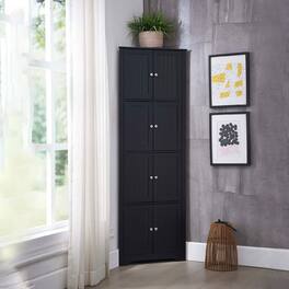 Kings Brand Furniture - Lyons 4-Tier 68" Corner Kitchen Pantry Storage Cabinet with 8 Doors - Black