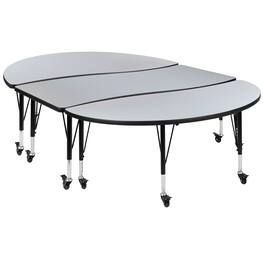 Flash Furniture - Emmy 3 Piece Mobile 86" Oval Wave Flexible Grey Thermal Laminate Activity Table Set - Height Adjustable Short Legs - Gray