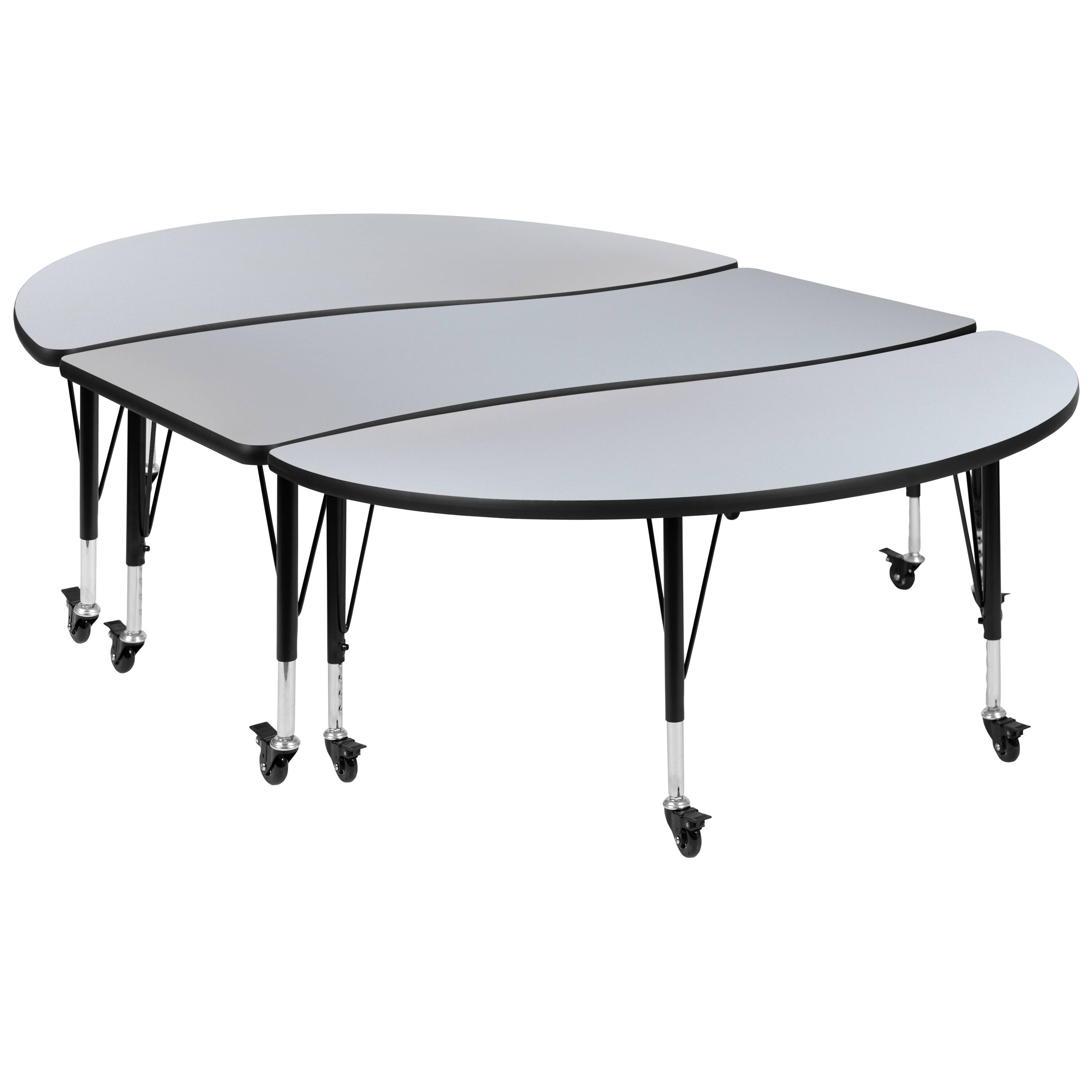 Alt View 1. Emma + Oliver - 3PC Mobile 86" Oval Wave Collaborative Grey Kids Adjustable Activity Table Set - Grey.