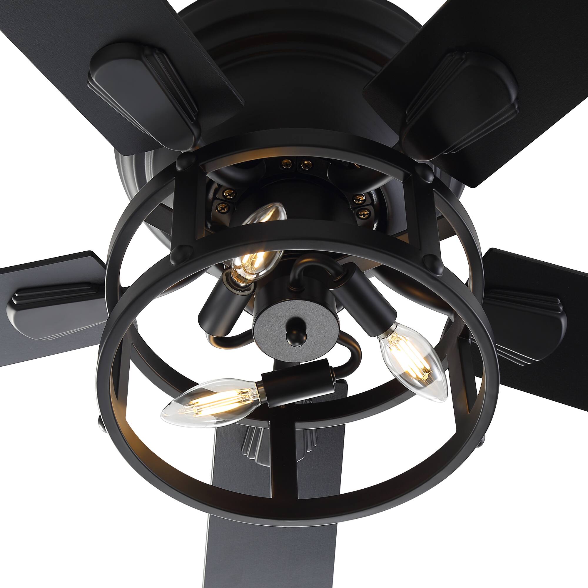 Alt View 8. Breezary - 52-Inch Surface Mounted Ceiling Fan with Open Frame Light, E12 Bulbs, DC Motor, Remote, 6 Speeds, Timer - Black & Walnut.