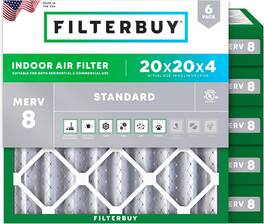 Filterbuy - 20x20x4 MERV 8 Dust & Allergy Defense, Electrostatic Pleated HVAC AC Furnace Air Filters Replacement (6-Pack) - Silver