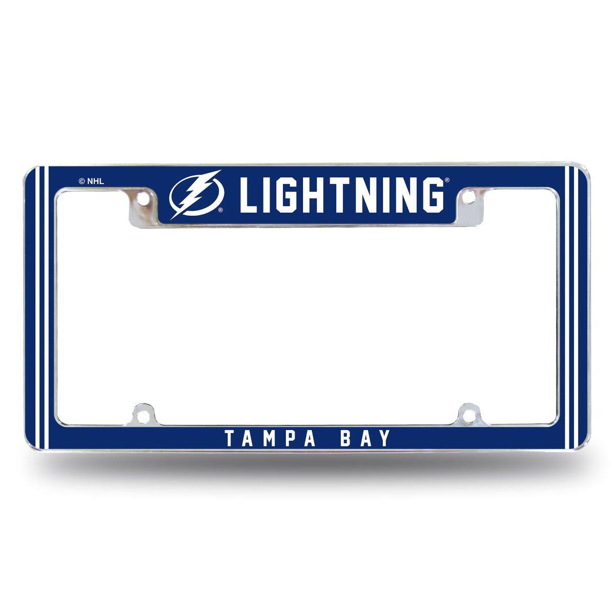 Tampa Bay Lightning Chrome Metal License Plate Frame with Full Frame Team Color Graphics