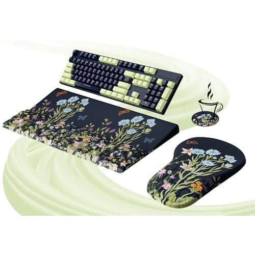 Cozy Serene - Mouse Pad And Stand Wrist Rest Set Memory Foam Comfort For Typing Office Desk Accessories Ergonomic - Moonlit Blossoms