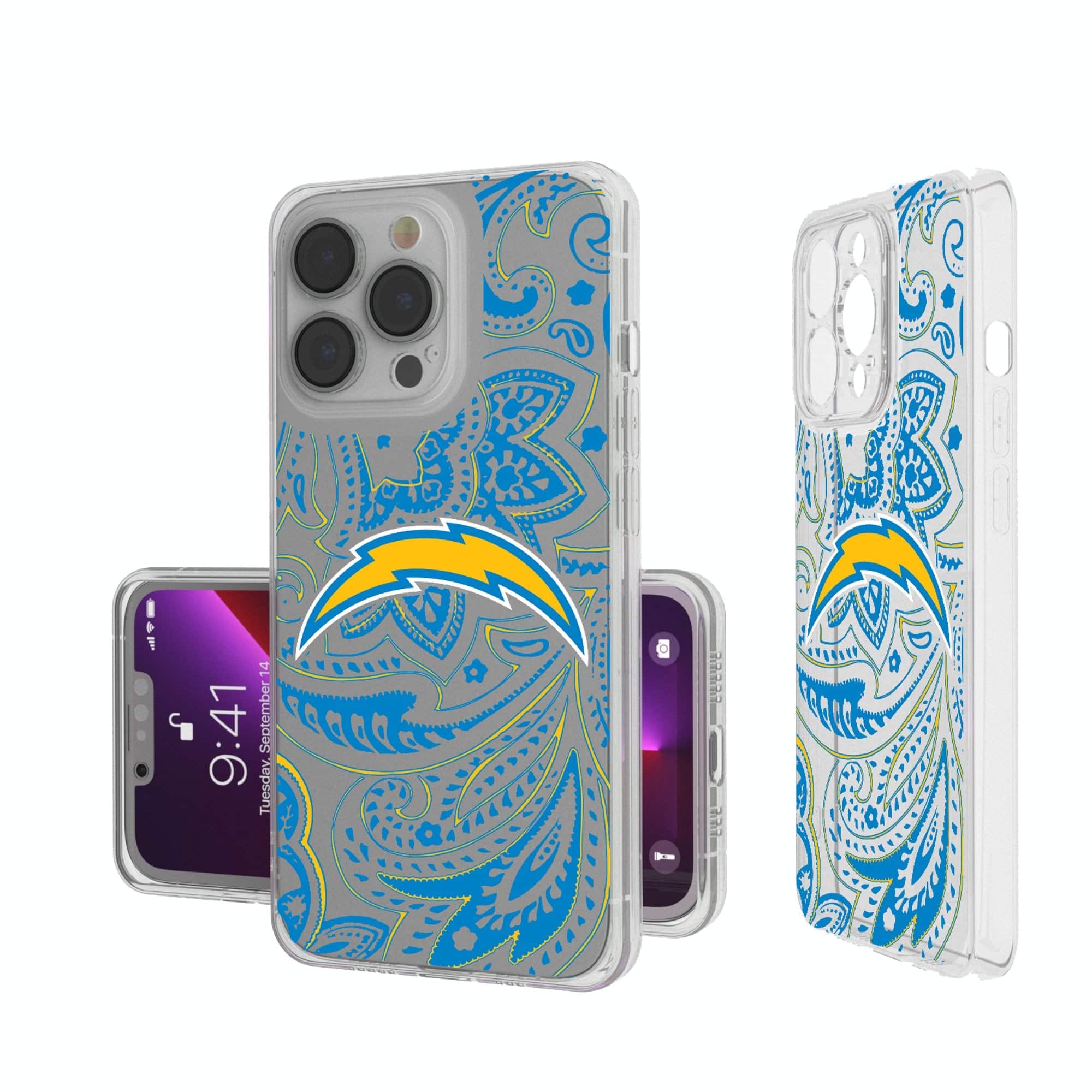 Keyscaper - NFL - Los Angeles Chargers iPhone Clear Paisley Design Case - 16 Pro Max - Multicolor
