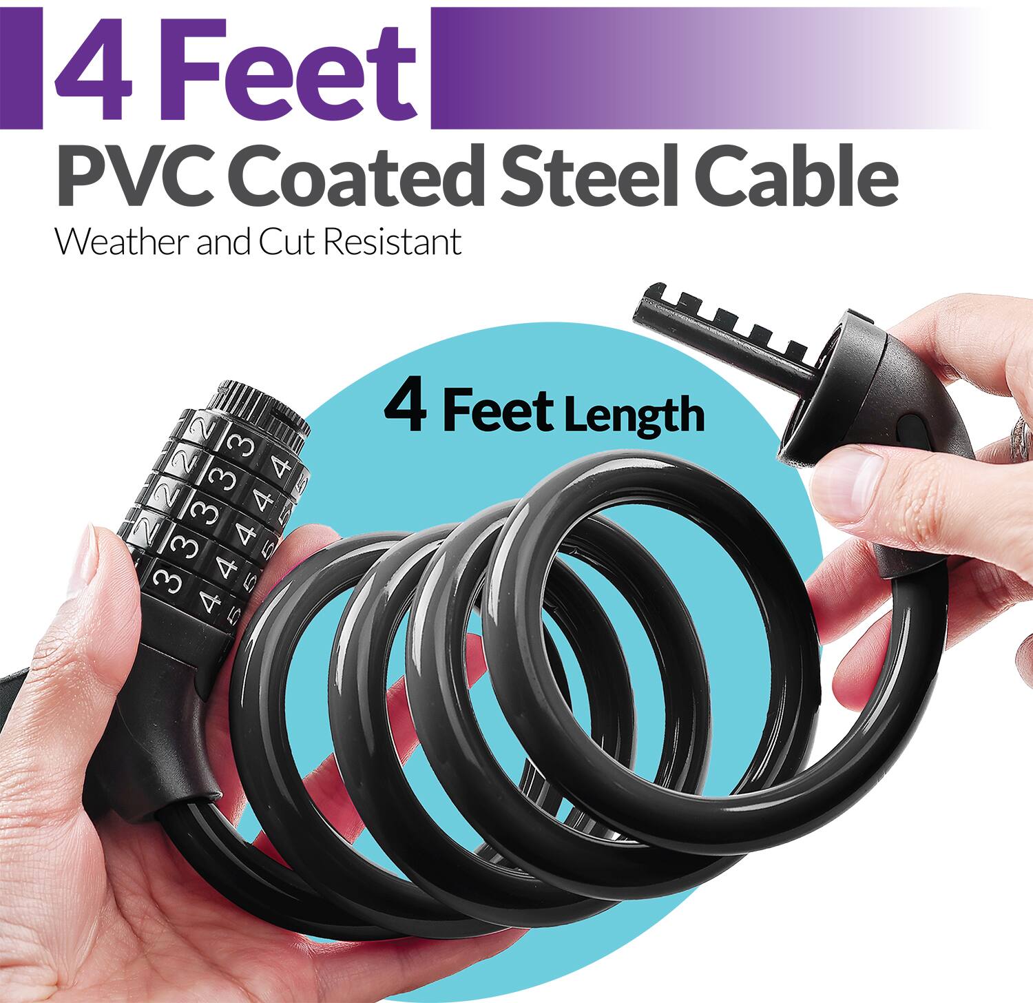 4 Feet PVC Coated Steel Cable Weather and Cut Resistant 4 Feet Length