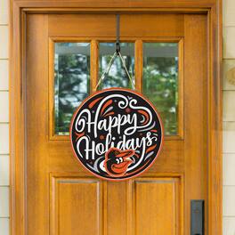 Evergreen Enterprises - Baltimore Orioles 18" Happy Holidays Wooden Round Door Sign - Multicolor
