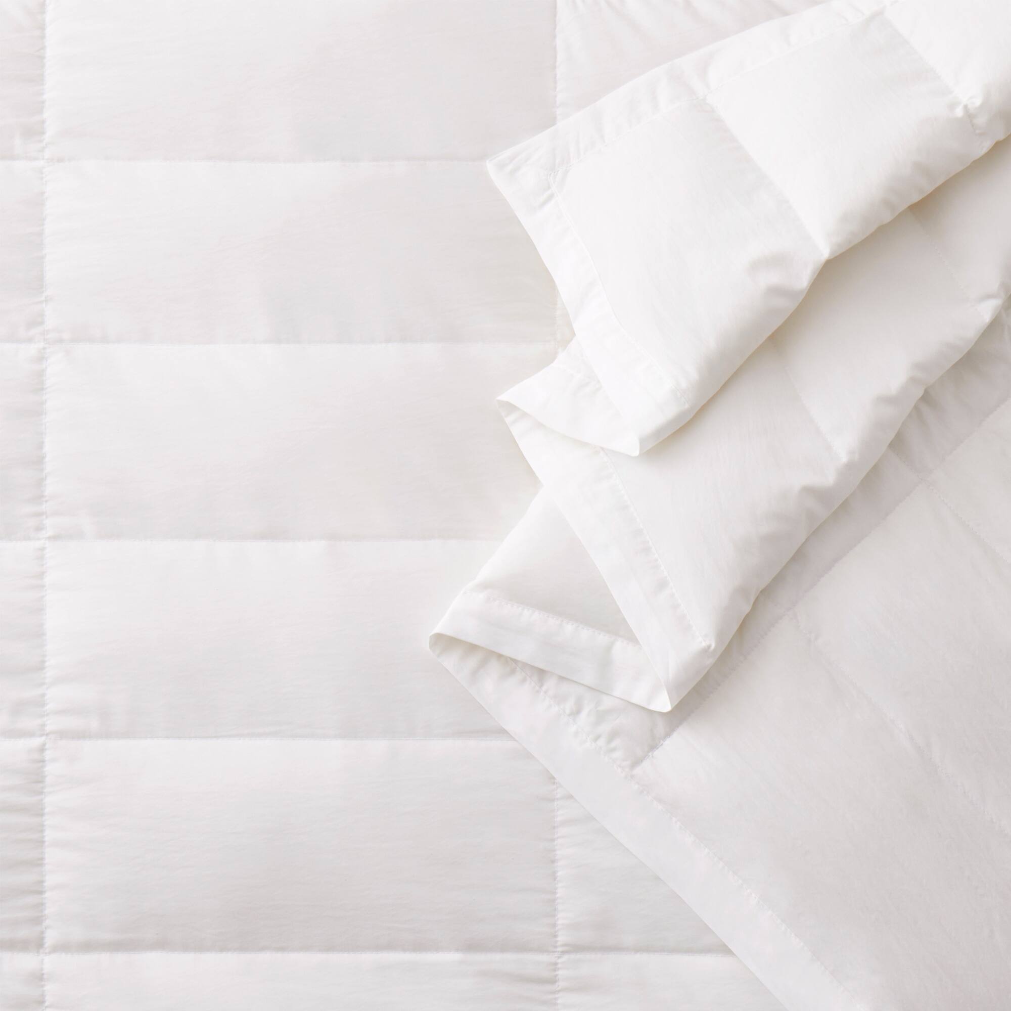 Left. Puredown - Puredown Cooling Luxurious White Down Blanket with Satin Trim Soft Bed Cover, White/ Tencel, 90x90 inches - White.