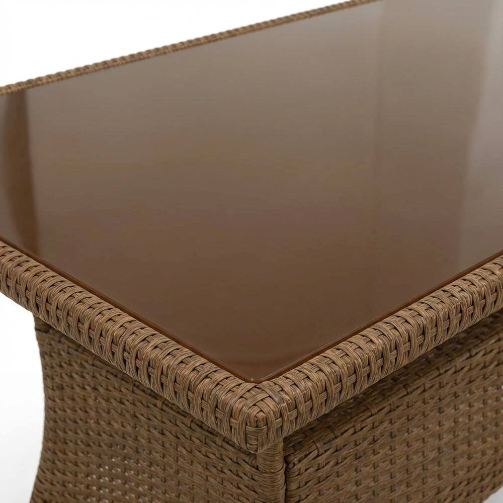 Back. Outdoor Escape - Brown Wicker Patio Bistro Table with Durable Frame and Weatherproof Design - Brown.