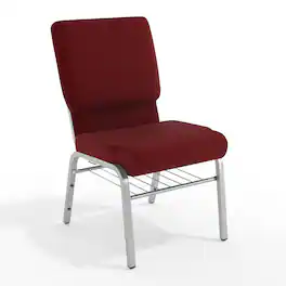 Emma + Oliver - 18.5"W Church/Reception Guest Chair with Book Rack - Burgundy Fabric/Silver Vein Frame