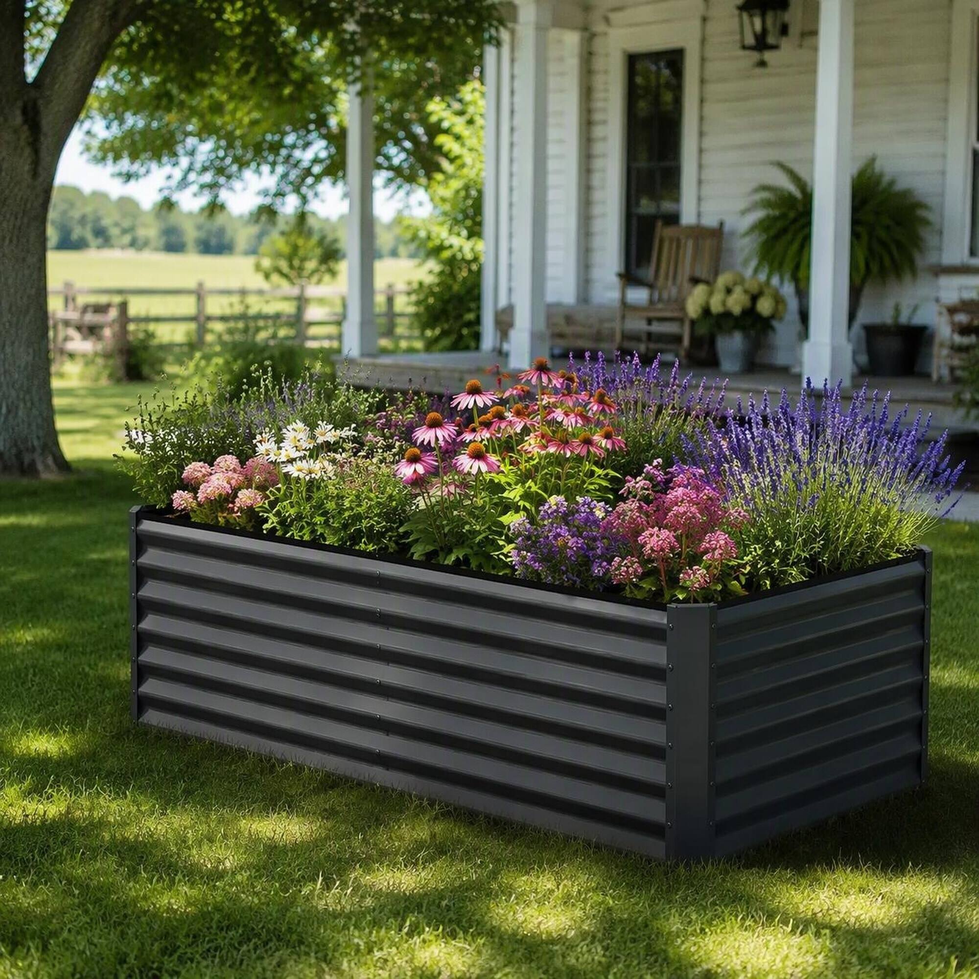 Angle. RYHNUYNE - 6x3x2ft Galvanized Raised Garden Bed Outdoor Planter Box Large Metal Garden Box for Vegetables Flowers Herbs Dark - Dark Gray.