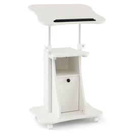 Resenkos - Adjustable Mobile Standing Desk Cart with Tilt Desktop and Cabinet - White