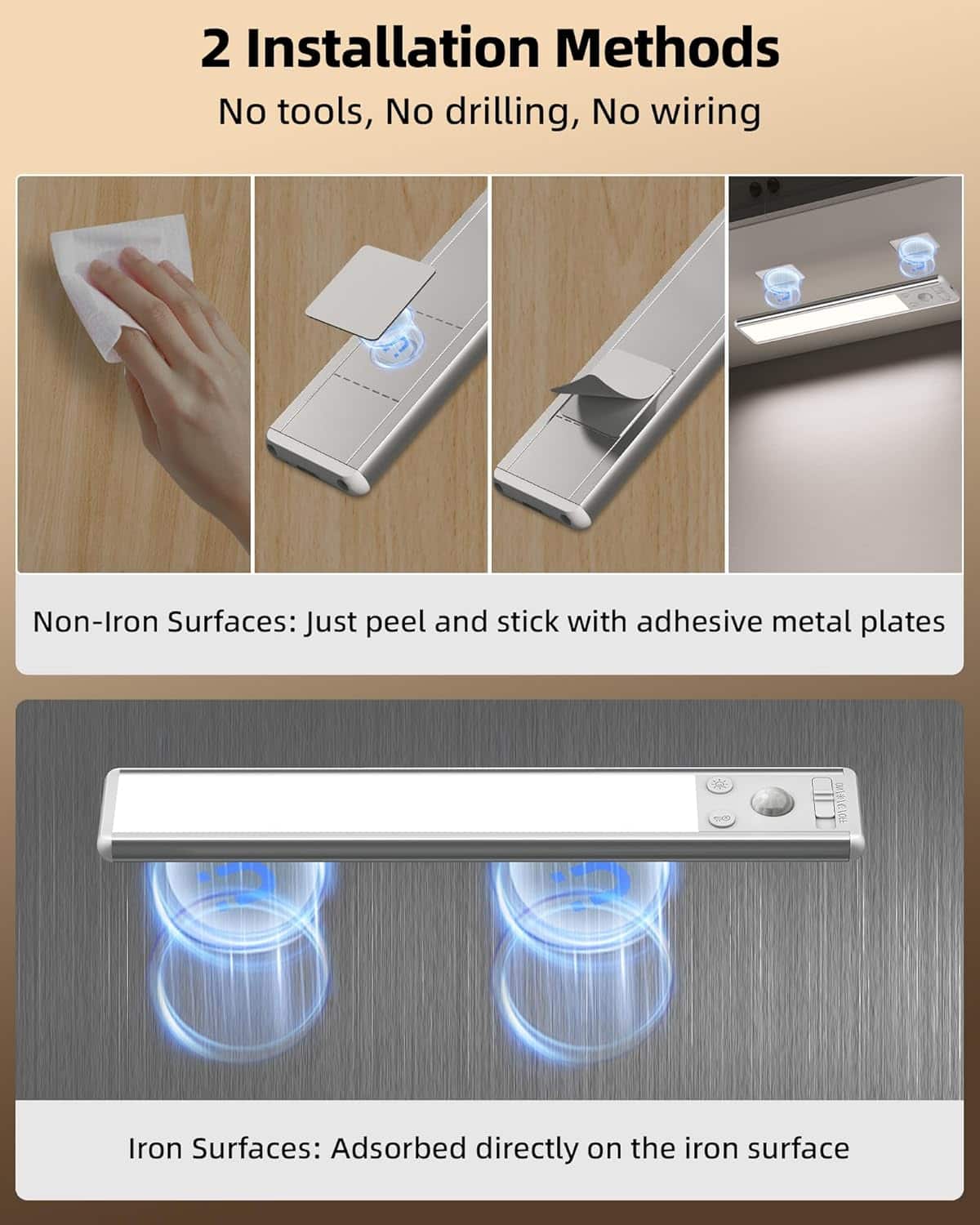 RTMB - Rechargeable Motion Sensor Light, Magnetic, Dimmable, 2-Pack