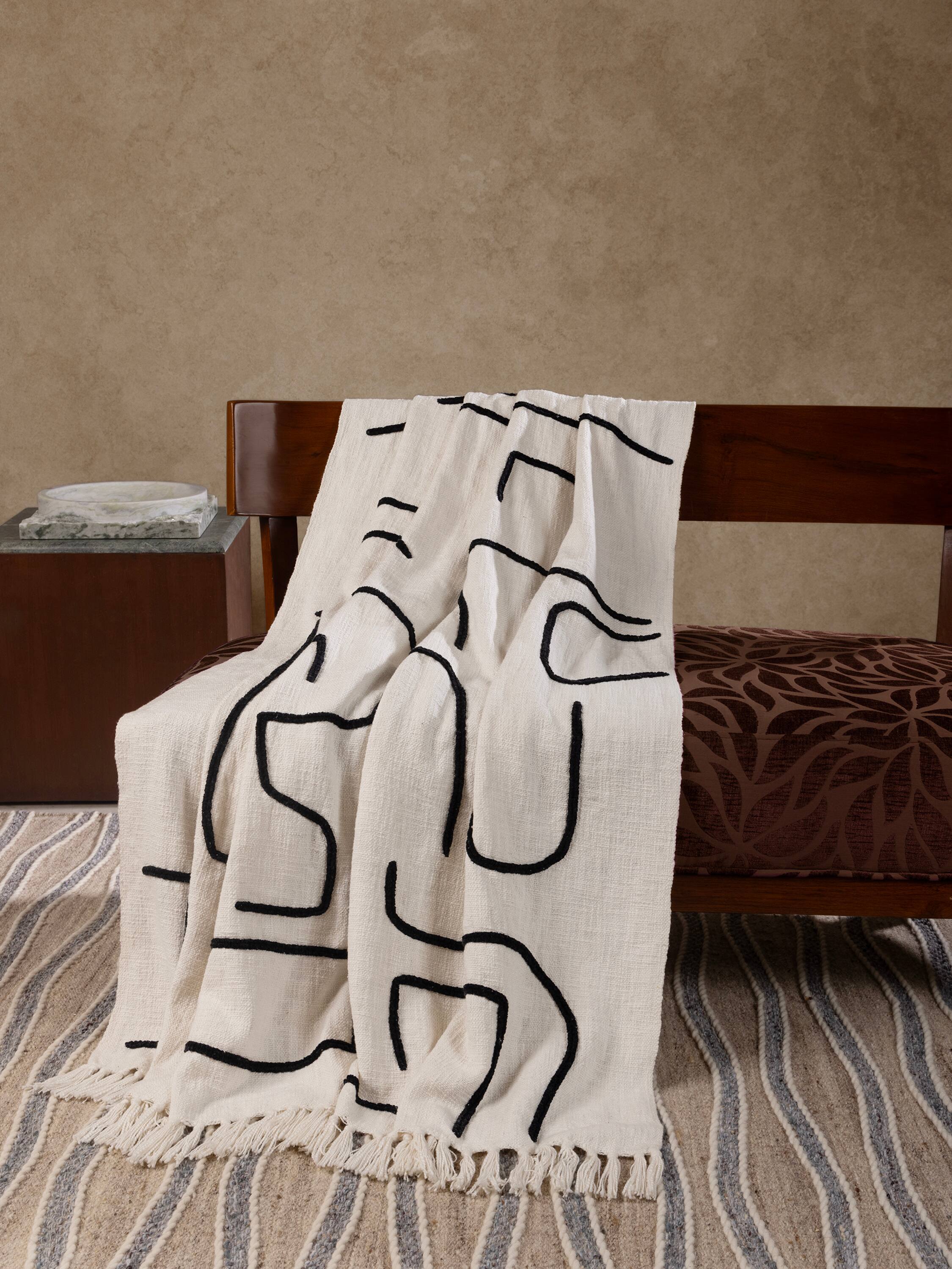 Back. GAURI KOHLI - Slovenia Throw Blanket - Shades of ivory and black.