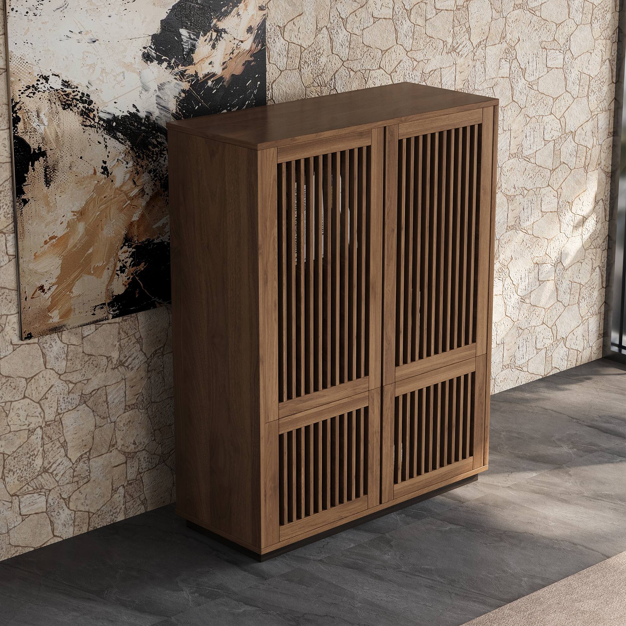 Alt View 1. luck idea - 34.84" Storage Cabinet with Adjustable or Removable Shelves - Walnut color.