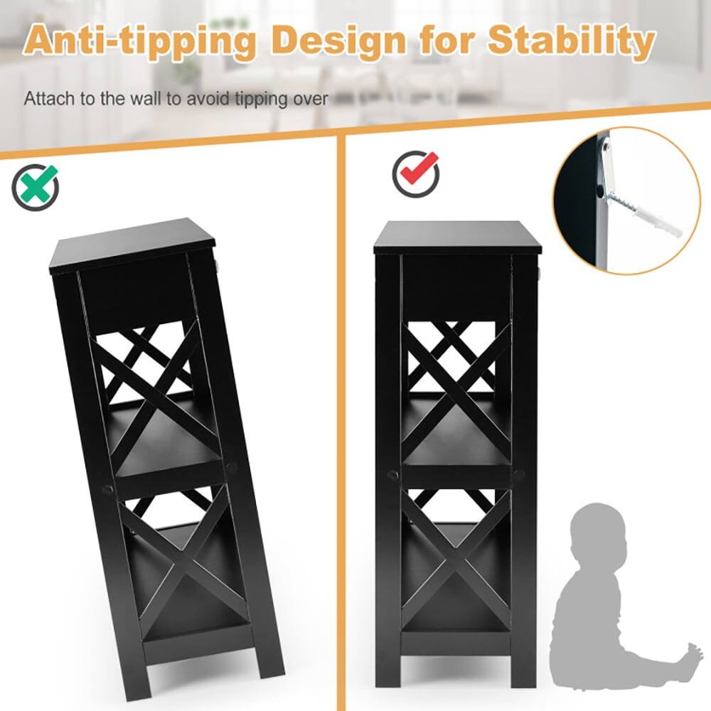 Anti-tipping Design for Stability  
Attach to the wall to avoid tipping over