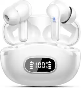 PRIMEPLUS - I63 Wireless Earbuds - Bluetooth 5.4, HiFi Stereo, 4 ENC Mics, 48H Battery, IP7 Waterproof, for Android & iOS - White