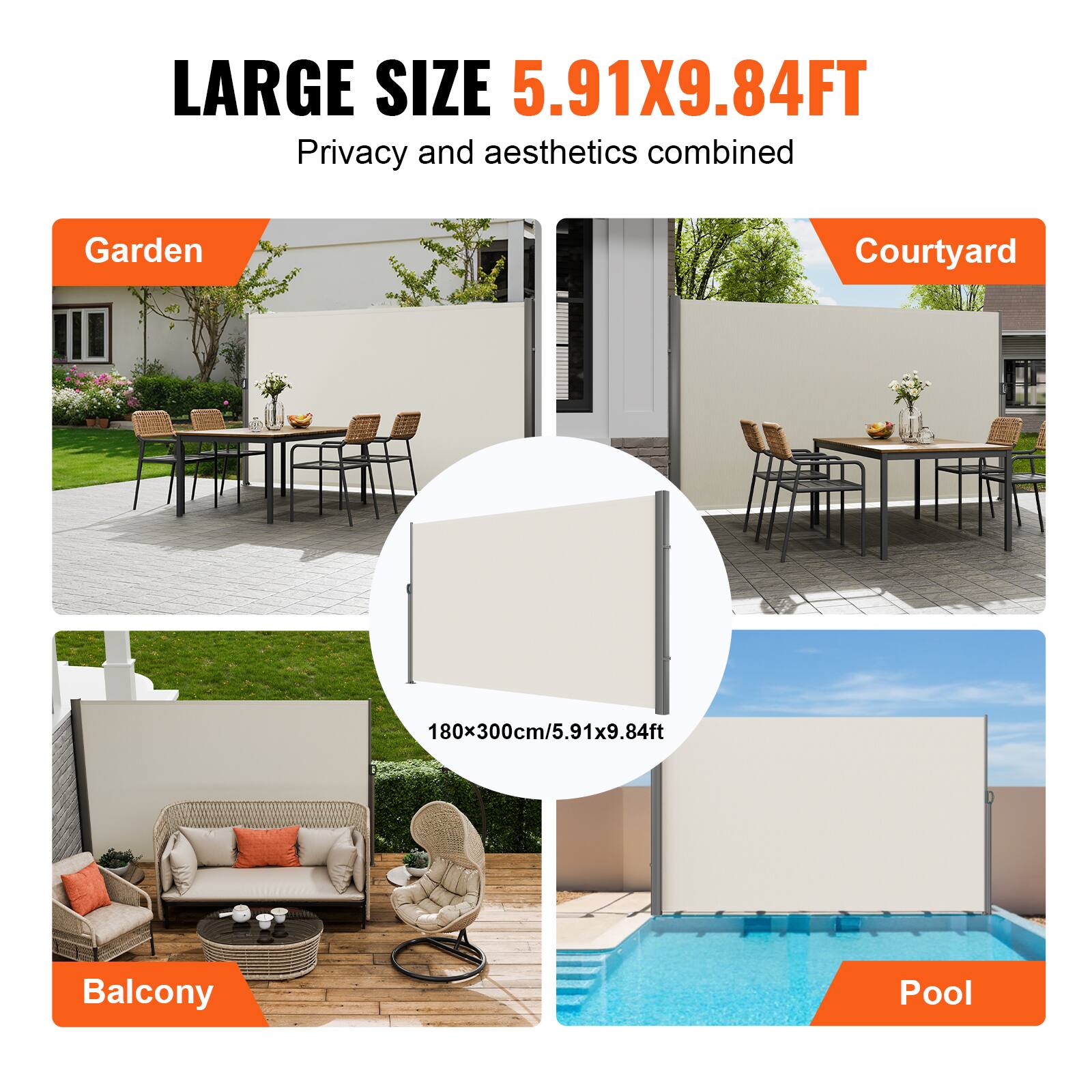 LARGE SIZE 5.91X9.84FT Privacy and aesthetics combined
Garden
Courtyard
Balcony
Pool