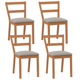 Costway - Wooden Dining Chair Set of 4 Upholstered Seat & Breathable Slat Backrest - Natural