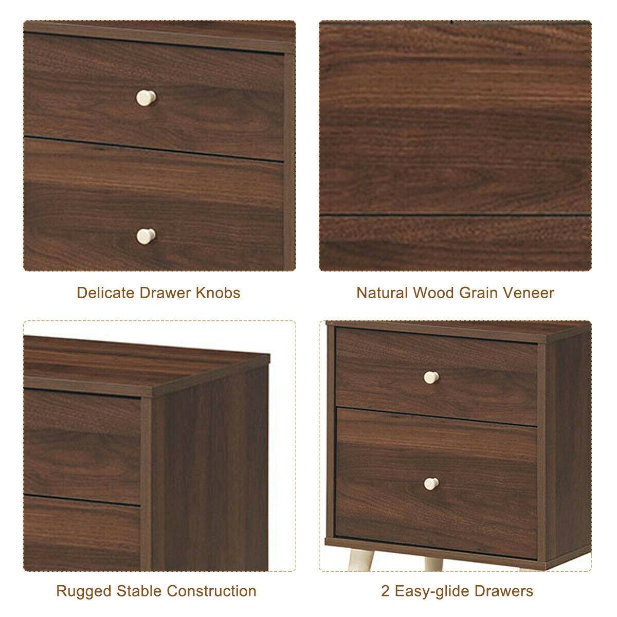 Delicate Drawer Knobs, Natural Wood Grain Veneer, Rugged Stable Construction, 2 Easy-glide Drawers