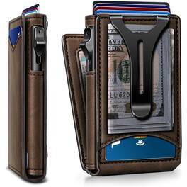 ZUQIETA - Magnetic Flip Wallet - Slim Metal Card Case with Money Clip, Holds 9 Cards - Coffee-4338