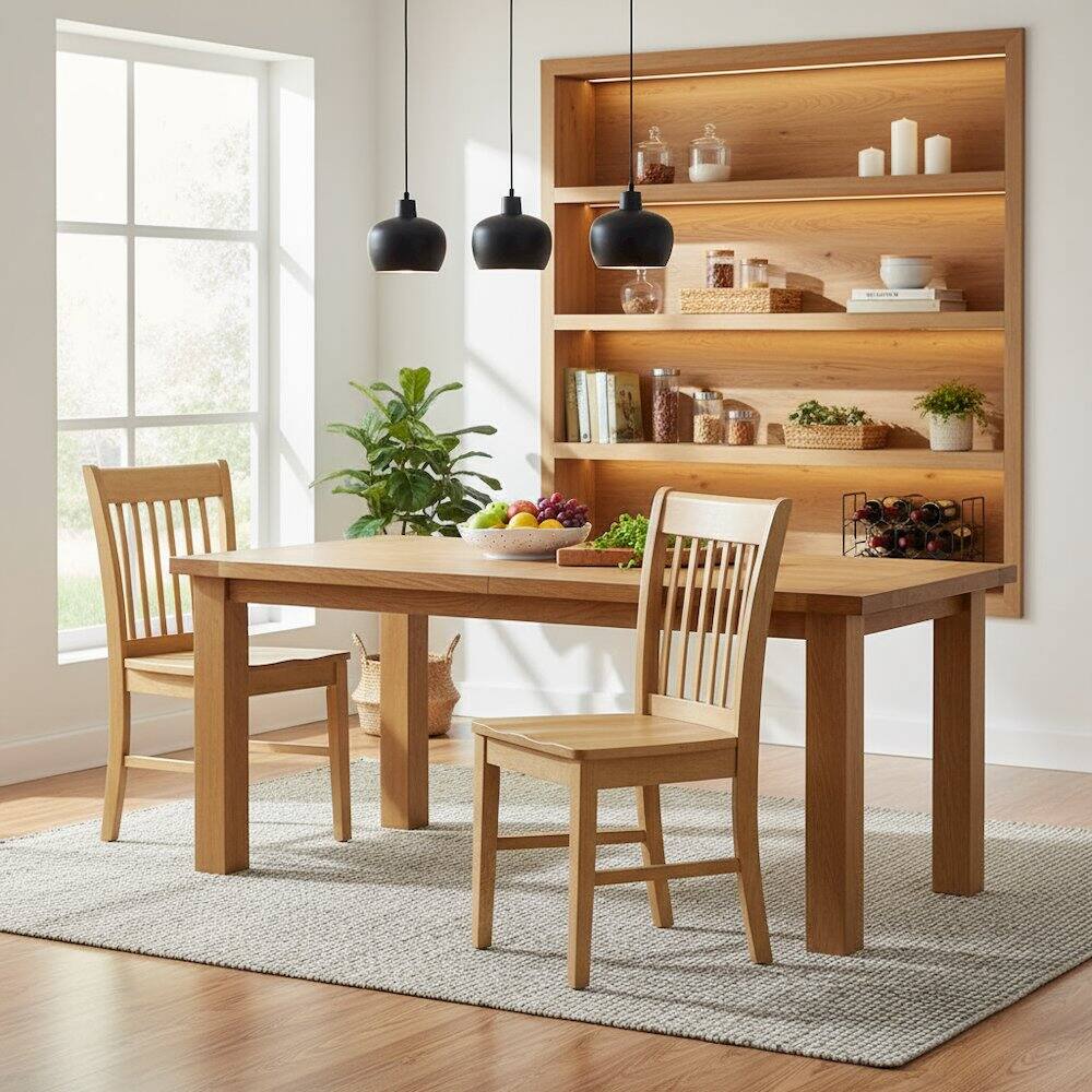 Back. FurniFact - Wood Seat Dining Chair Set of 2 - Oak.