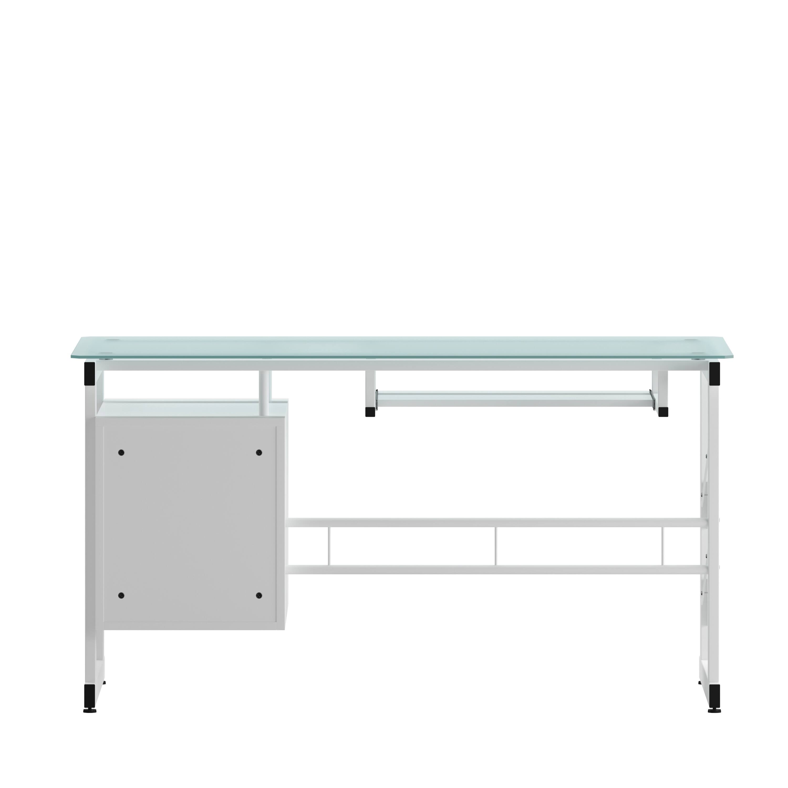 Alt View 7. Emma + Oliver - White Computer Desk with Frosted Glass Top and Three Drawer Pedestal - Frosted Top/White Frame.