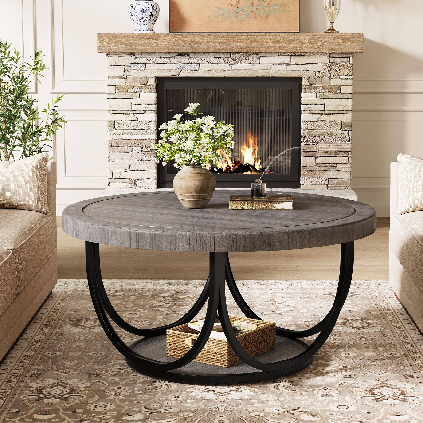 Tribesigns Round Coffee Table with 2 Tiers, 31.5
