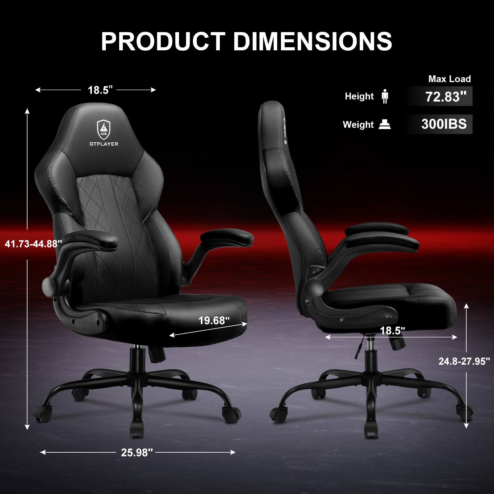 PRODUCT DIMENSIONS

Height: 72.83"
Max Load: 300IBS

18.5"
19.68"
18.5"
24.8-27.95"
25.98"