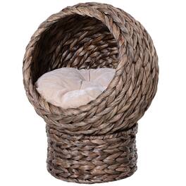 Siljoy - 23.5" Handwoven Cat Egg Chair, Rotating Elevated Bed with Cushion & Stand, Wicker Basket Design - Gray