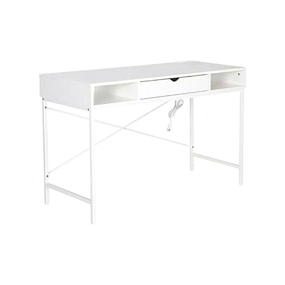 Front. JJS - Home Office Contemporary Large Computer Desk Laptop Workstation With Drawer - White.