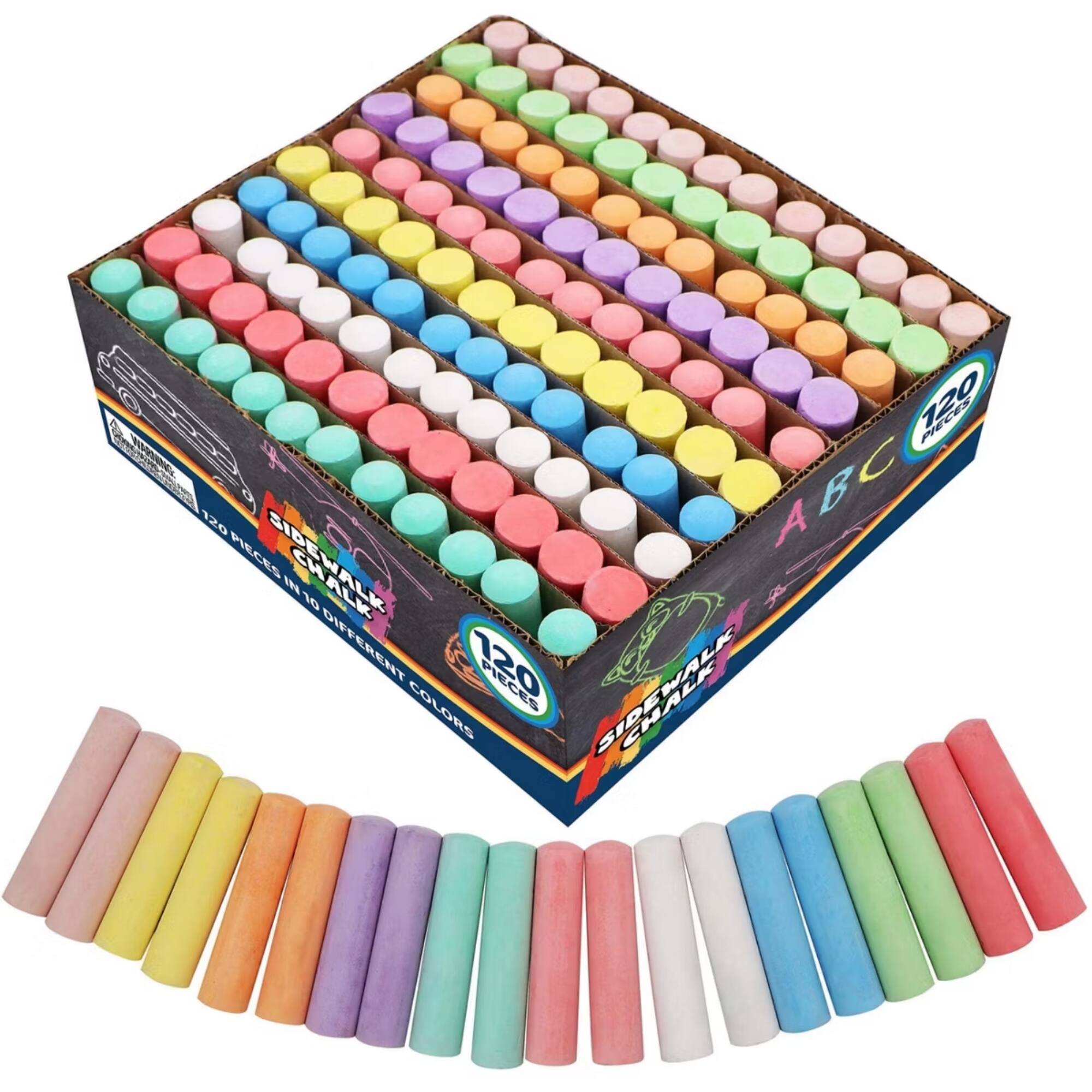 0 9 ONSNWY 120 PIECES AIDEWALK 10 ALK DIFFERENT 120 COLORS PIECES 120 ABC CHALK EWALK