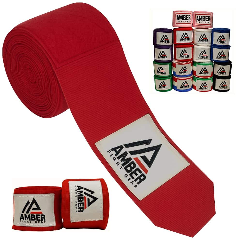 Amber Sporting Goods - Amber Fight Gear Semi Elastic 180" Handwraps, Boxing/Kickboxing/MMA, Pair - Red