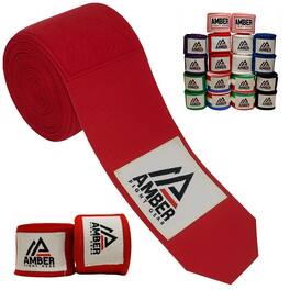 Amber Sporting Goods - Amber Fight Gear Semi Elastic 180" Handwraps, Boxing/Kickboxing/MMA, Pair - Red