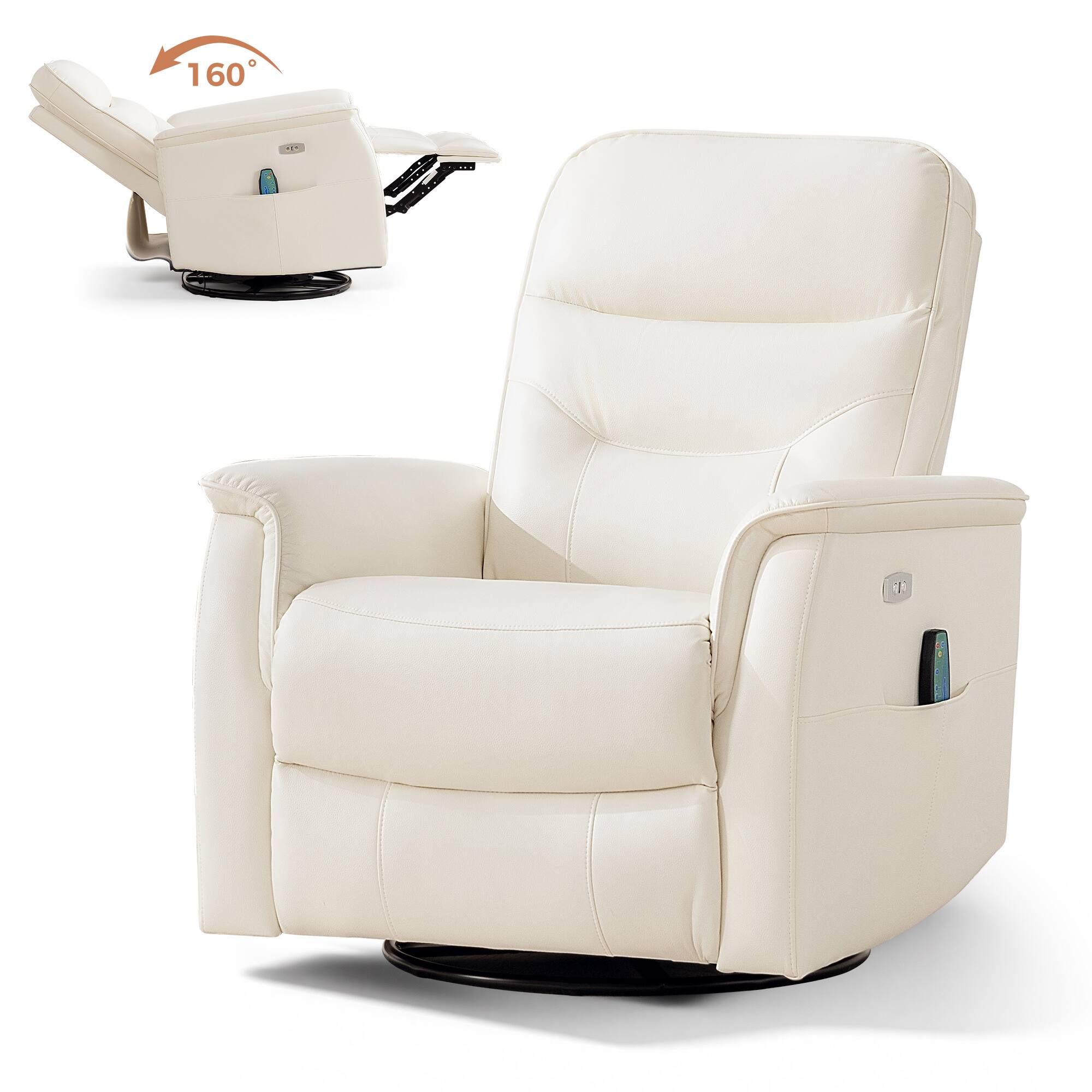 Angle. Brick Attic - Electric Lift Recliner Sofa with Massage/ Heating ,Recliner Chair with USB Ports,Footrest and 270 Swivel Glider - White.