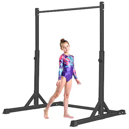Front. KERDOM - Horizontal Gymnastics Bar for Kids, Adjustable Height, Stable Junior Grow Training Equipment, Foldable Training Kip Bar - Black.