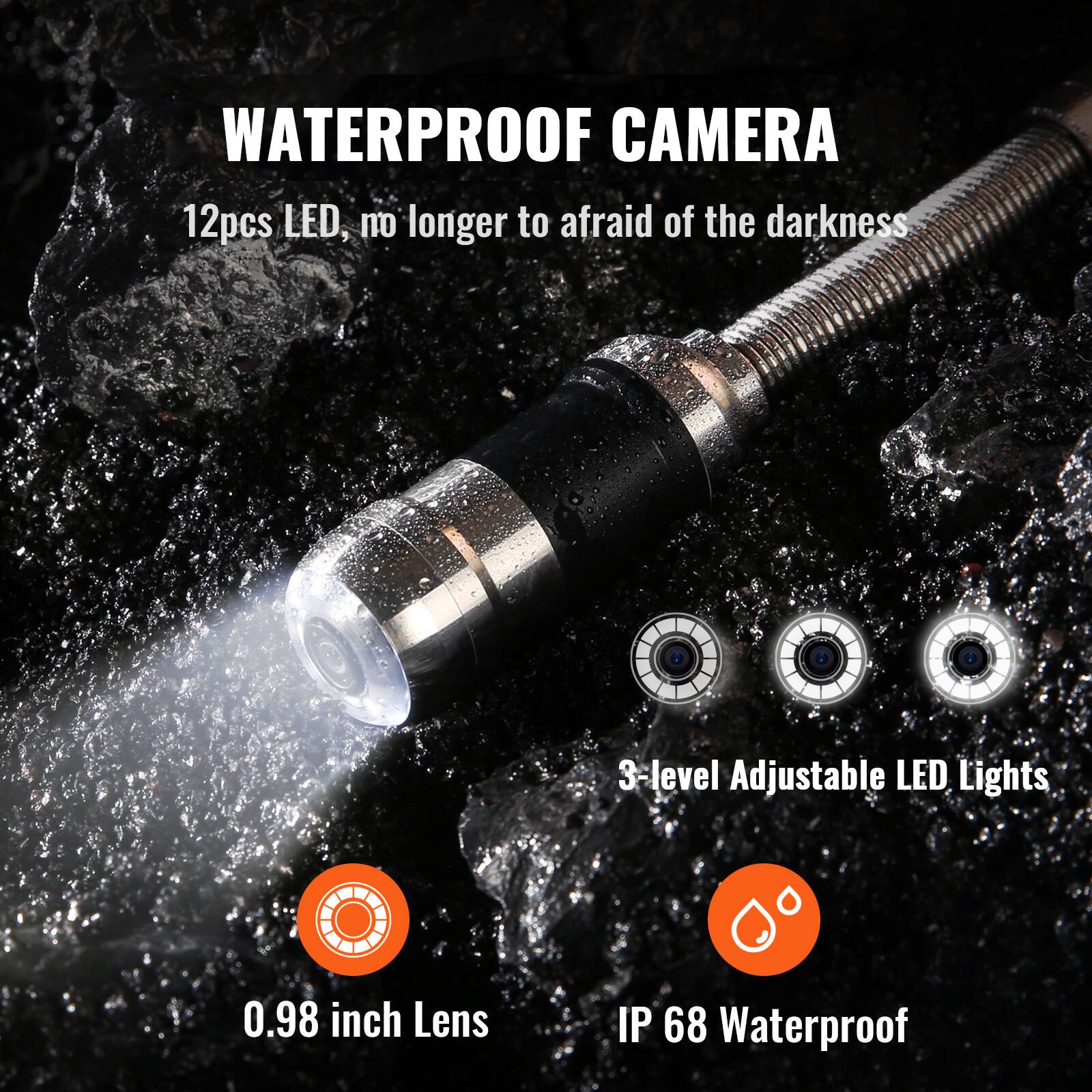 WATERPROOF CAMERA

12pcs LED, no longer to afraid of the darkness

3-level Adjustable LED Lights

0.98 inch Lens

IP 68 Waterproof