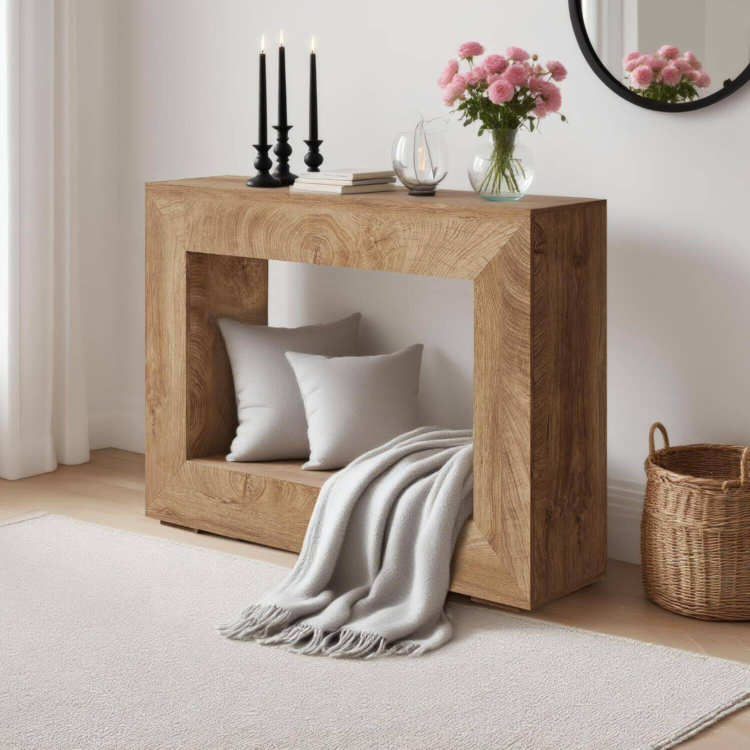 Alt View 5. Acekool - 47" Farmhouse Console Table, Rustic Minimalist Vintage Entryway Table - Light Brown.