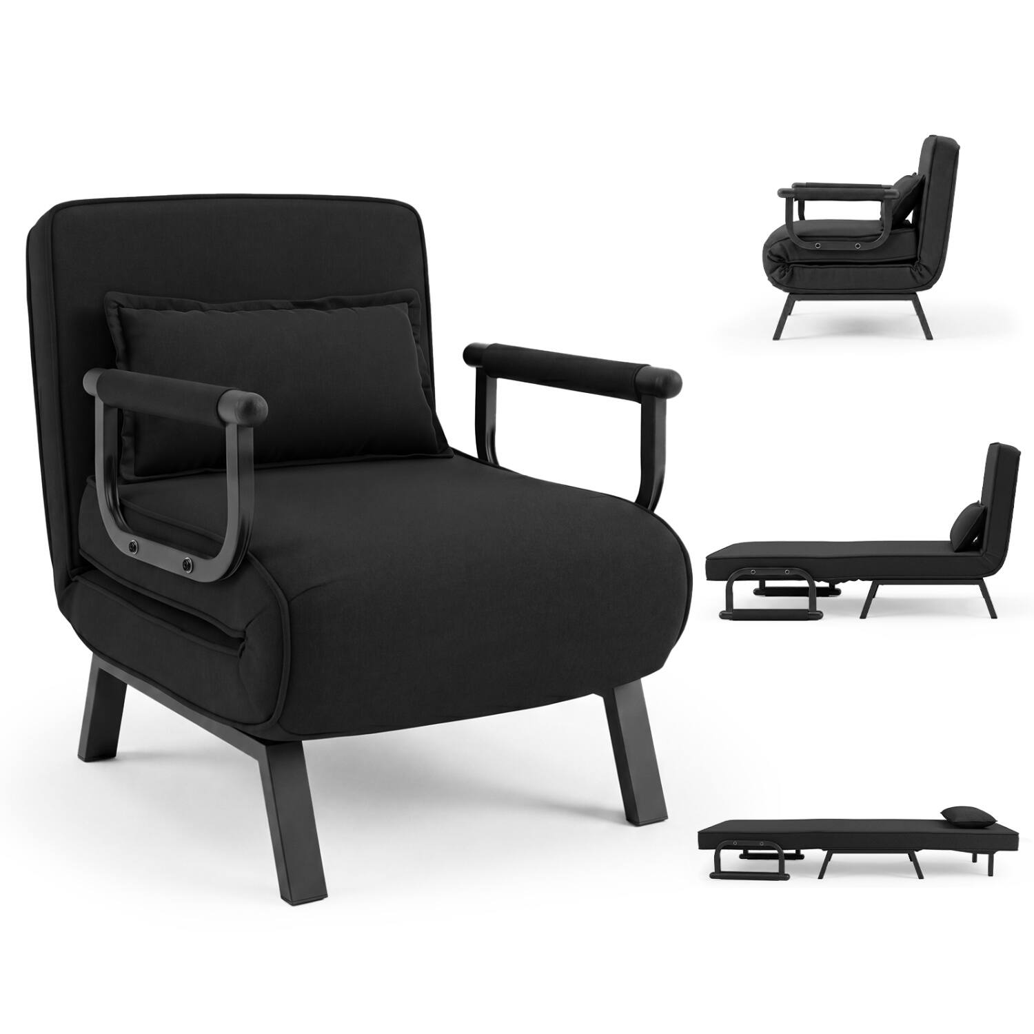 Left. WELLFOR - 6-Position Convertible Sleeper Chair with Pillow - Black.