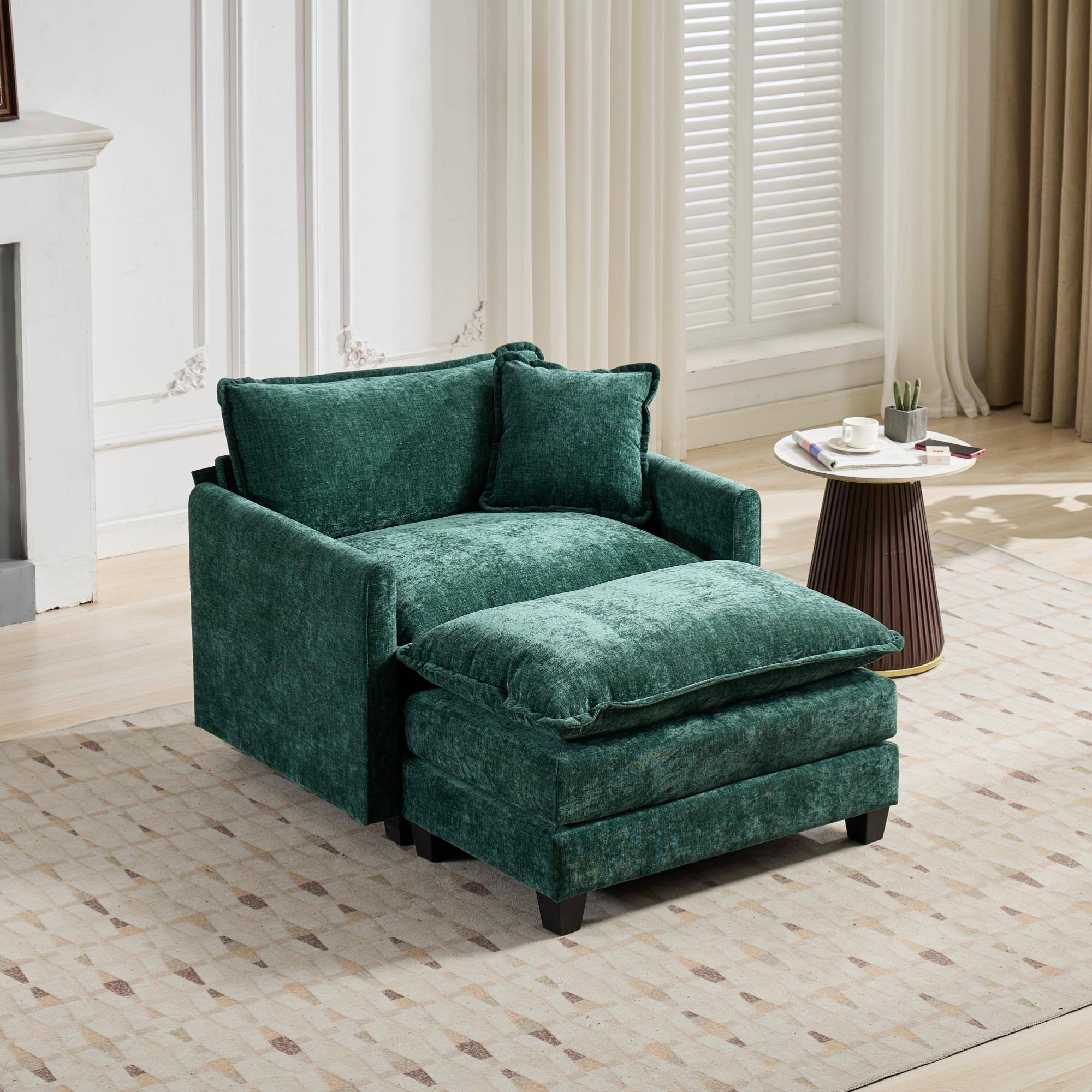 Left. GOODSILO - Modular Sofa Ottoman with Adjustable Backrest and Double Layer Cushion for Modern Living Spaces - Green.