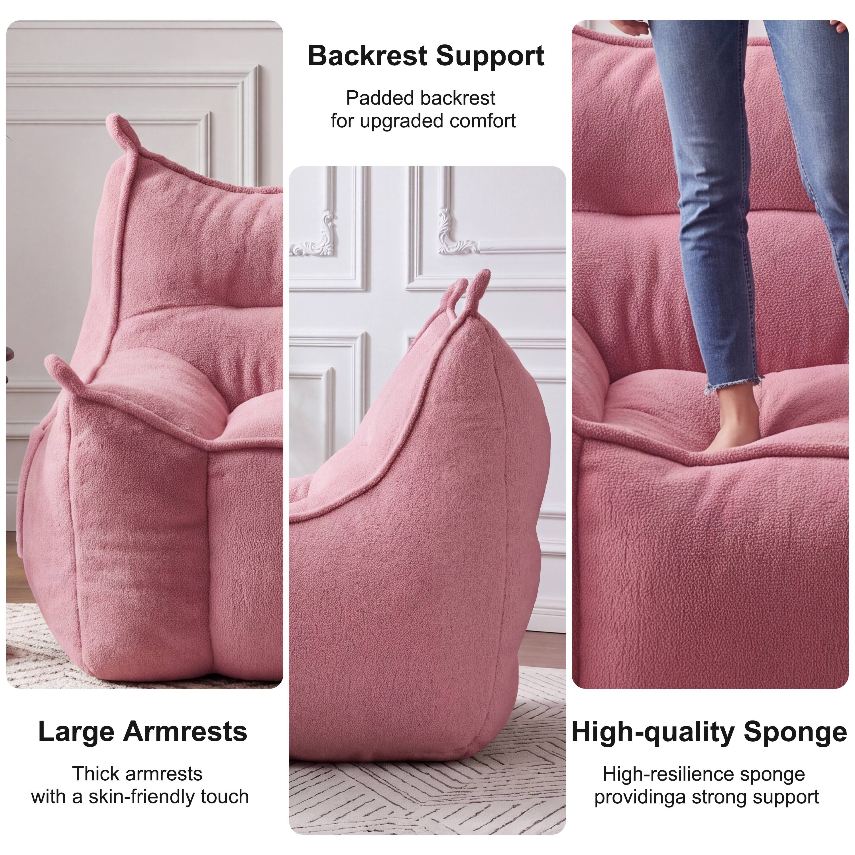 Backrest Support  
Padded backrest for upgraded comfort

Large Armrests  
Thick armrests with a skin-friendly touch

High-quality Sponge  
High-resilience sponge providing a strong support