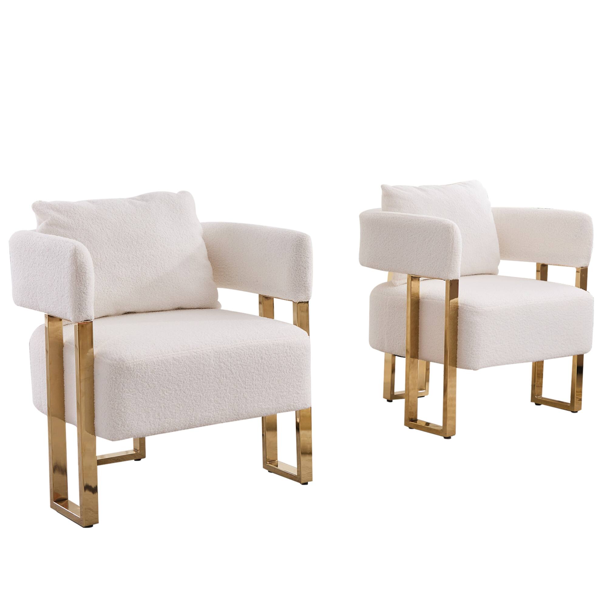 Alt View 2. GOODSILO - Modern Decorative Chair Set with Gold Metal Legs and Plush Upholstery for Living Room and Office - White+Gold.