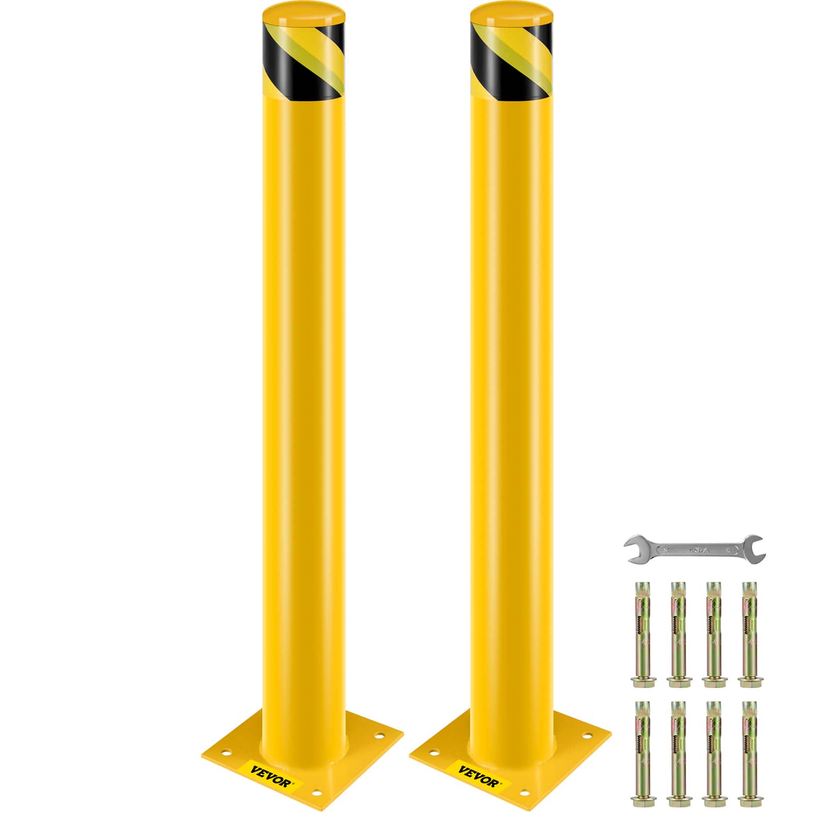 VEVOR - Safety Bollard, 42 Inch Height Bollard Post, 4.5 Inch Diameter Steel Pipe Safety Bollard Post, Yellow Steel Bollard - Black & Yellow