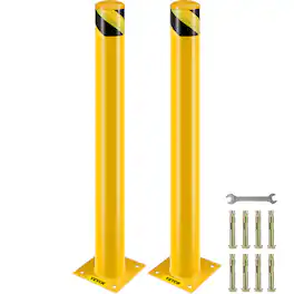 VEVOR - Safety Bollard, 42 Inch Height Bollard Post, 4.5 Inch Diameter Steel Pipe Safety Bollard Post, Yellow Steel Bollard - Black & Yellow