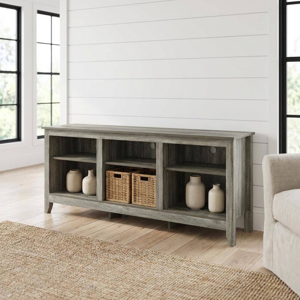 Alt View 1. FurniFact - Wood TV stand, up to 65-inch TVs, spacious storage, modern French Oak Grey - Gray.