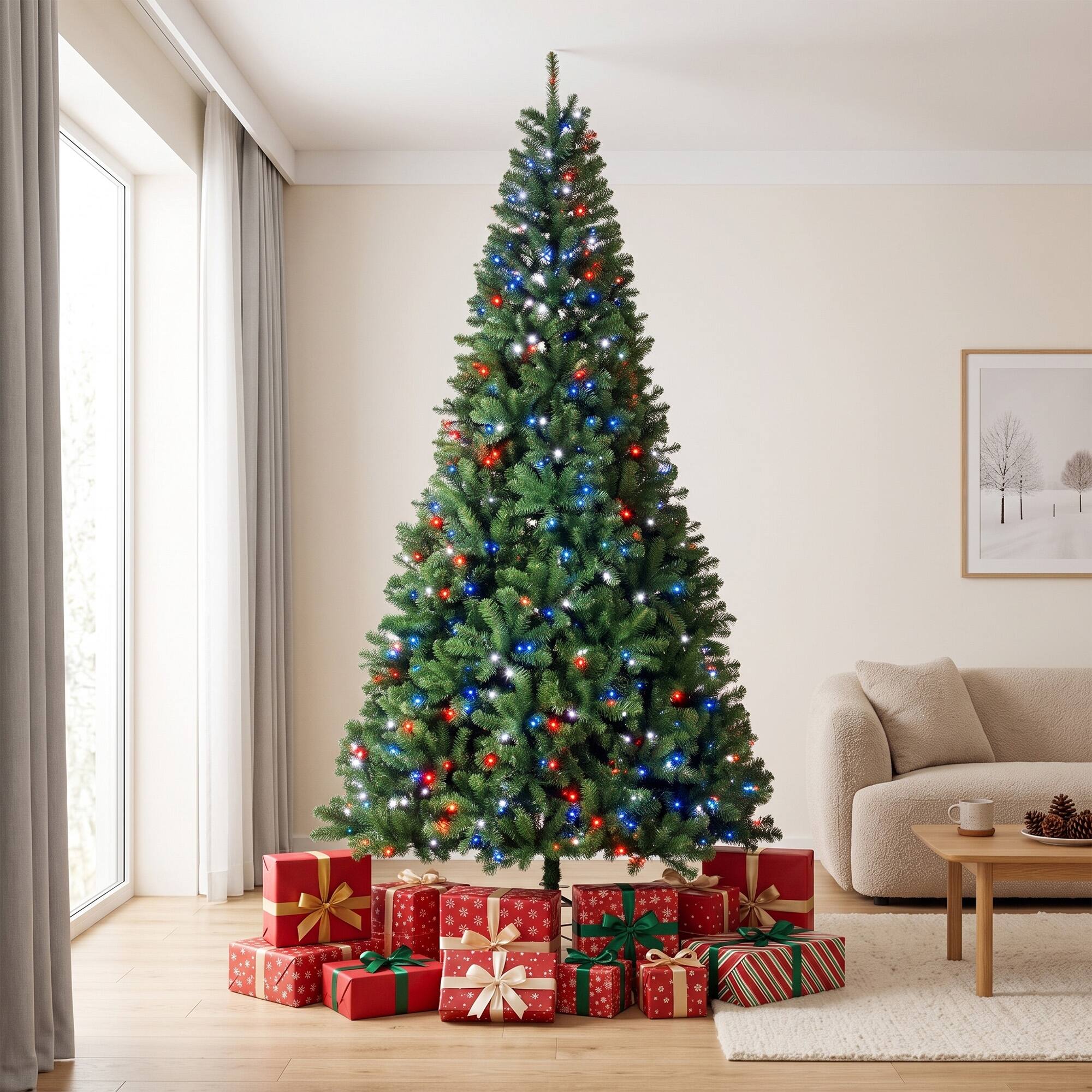 Alt View 1. Homcom - Prelit Christmas Tree with RGB Dynamic LEDs, Remote Control, Daily Timer, Hinged Xmas Tree - Green.